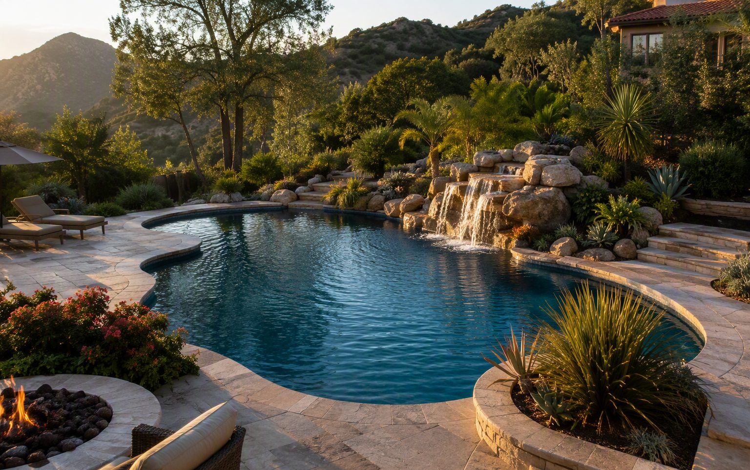 Kidney-shaped build with rock waterfall — Willow Glen, San Jose