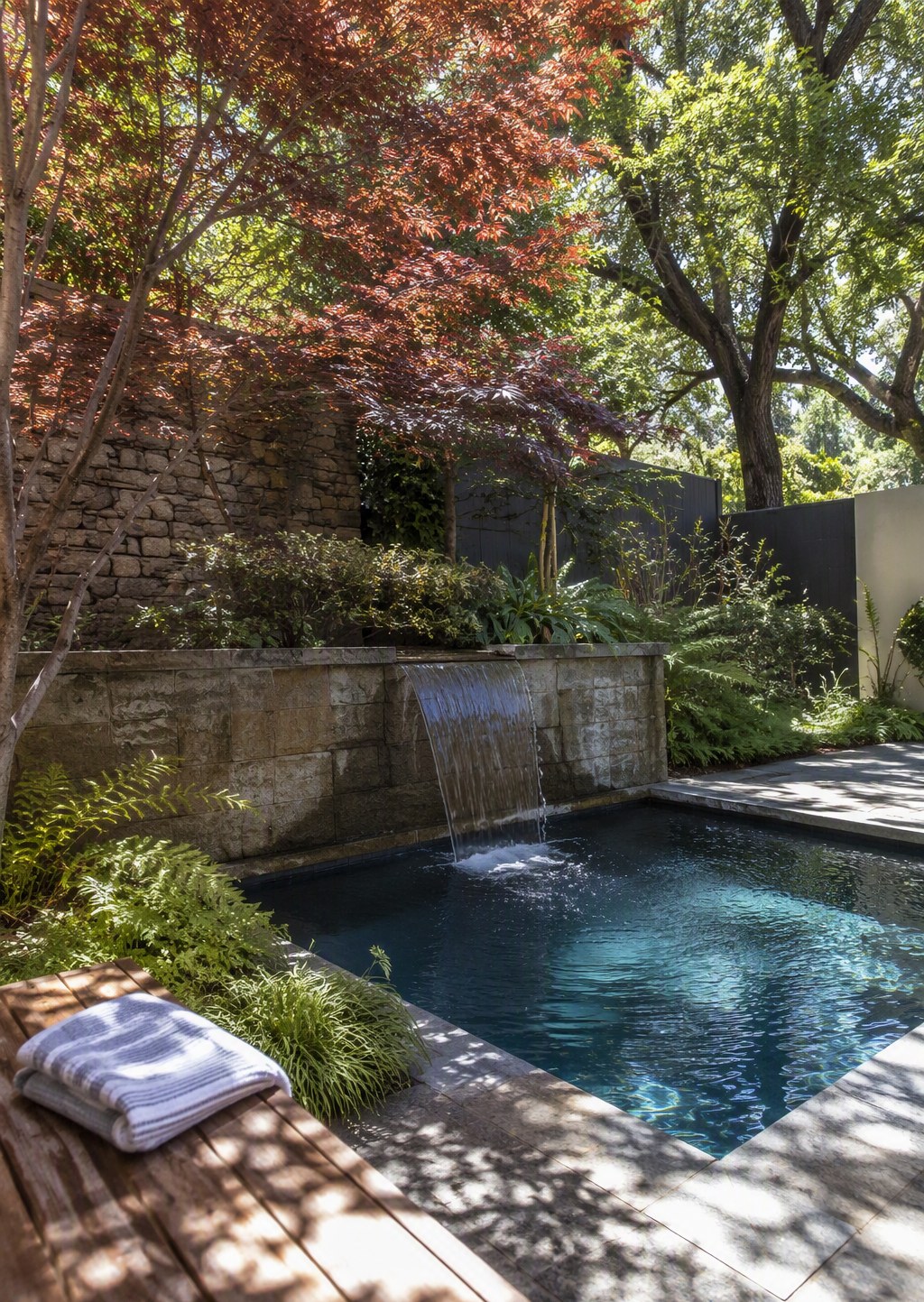 Courtyard plunge pool, vertical garden — Willow Glen, San Jose